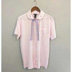 Hot Topic Kawaii Pastel Bunny Bow Girls Woven Button Up Top Size Small Heart